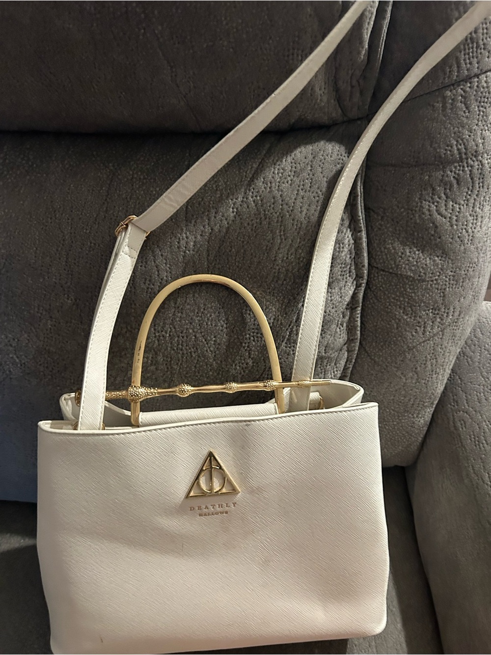 Harry Potter White Structured Crossbody Tote with Gold Hardware